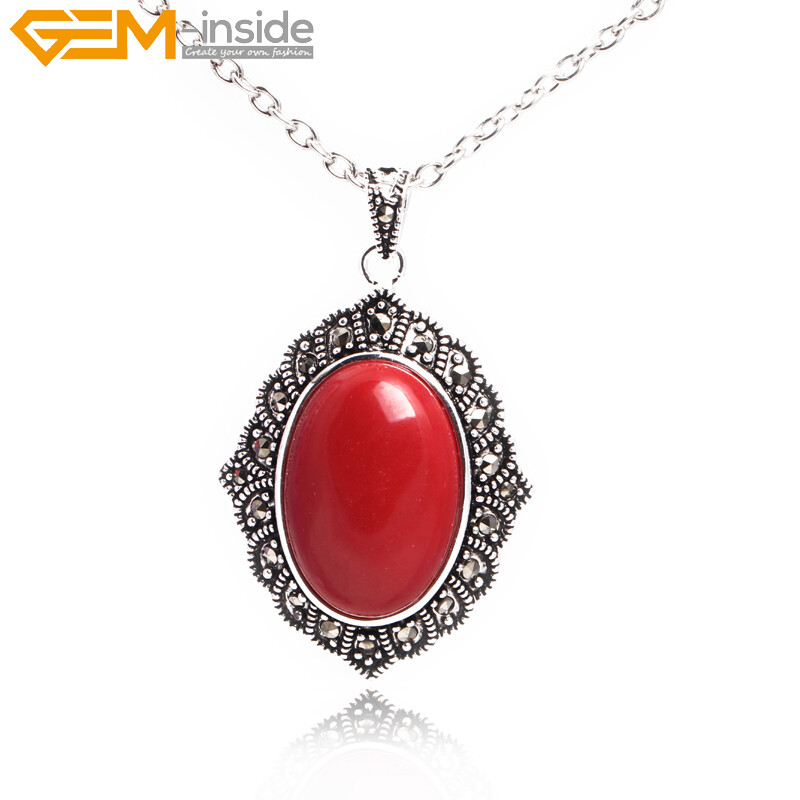 Silver Marcasite Tibetan Oval Turquoise Cat Eye Beads Jewelry Pendant Necklace