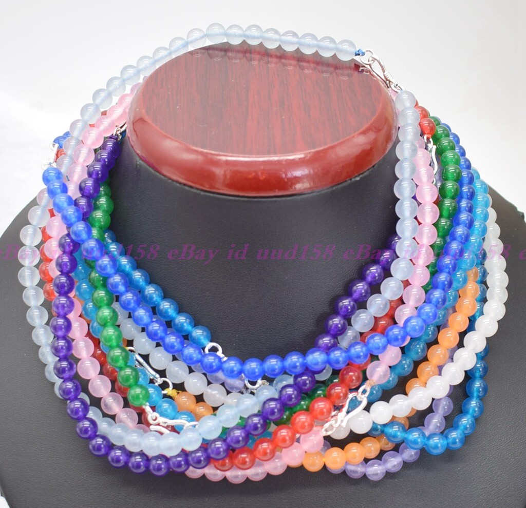 Lots 6mm Natural Multicolor Gems Beads Necklace Silver Clasp 18-28″ AAA