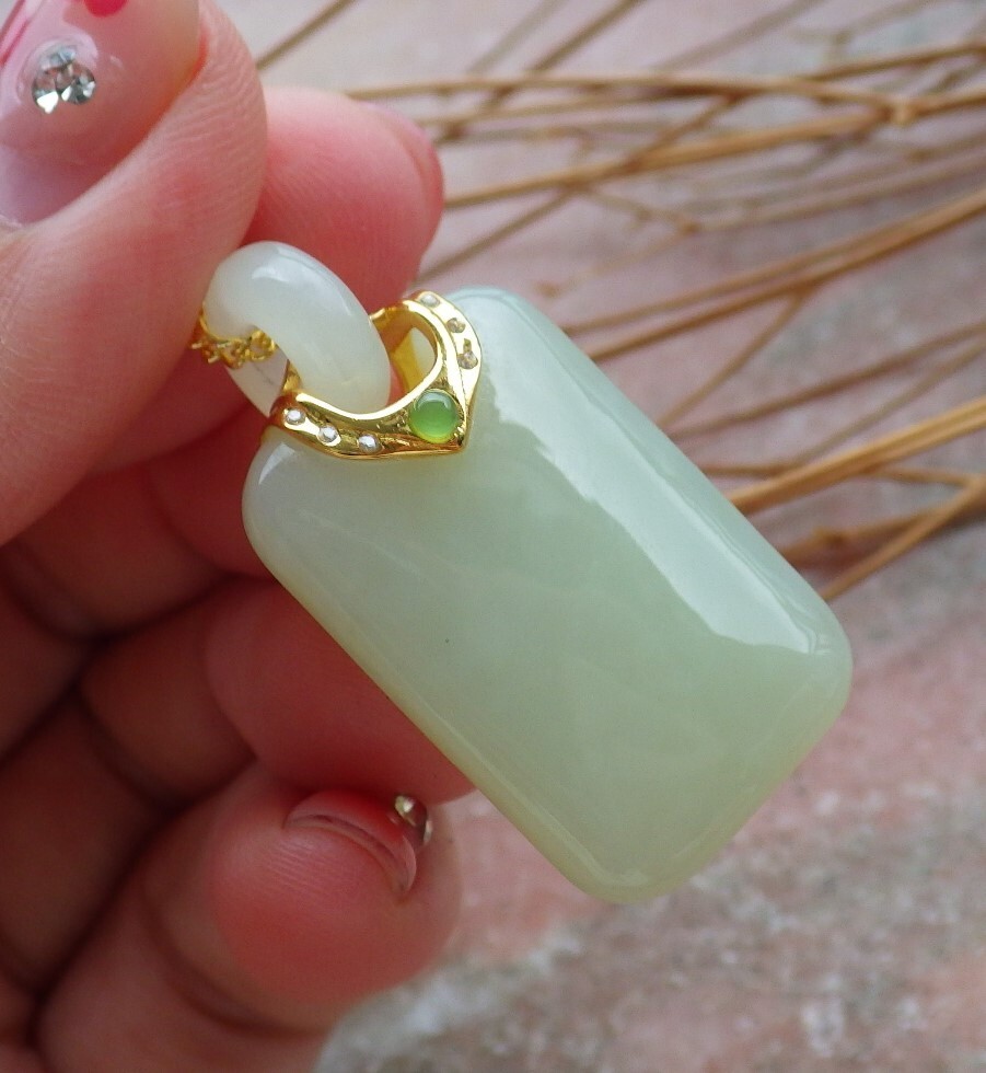 Certified Silver 925 Hetian Nephrite JADE pendant Rectangle Circle 580592 AS