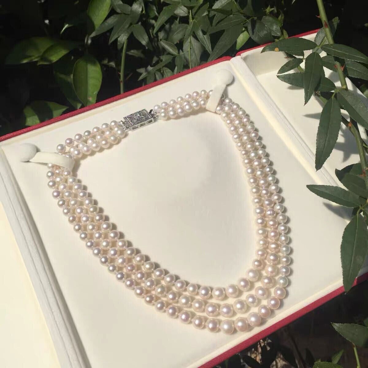 Gorgeous Triple Strands 8-9mm South Sea White Pearl Necklace 18″19″20″