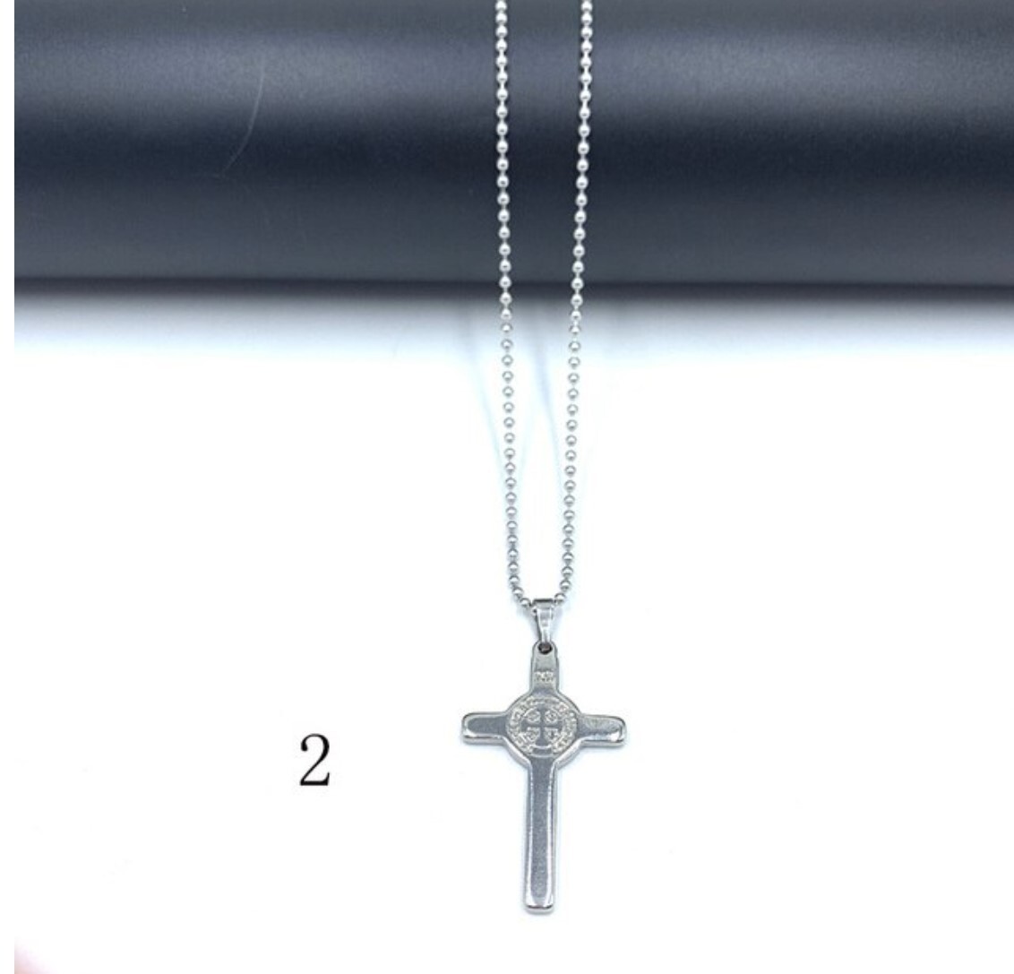 Stainless Steel Cross Necklace with 2mm 50cm Ball link chain with lobster clasp
