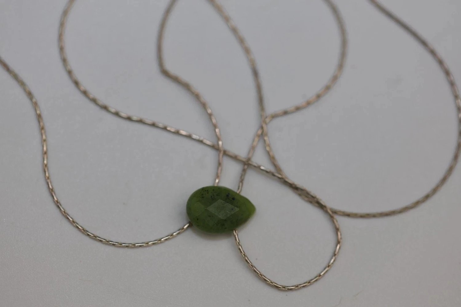 Sterling Silver Green Jade Teardrop Pendant Necklace 925 14 Inch Dainty