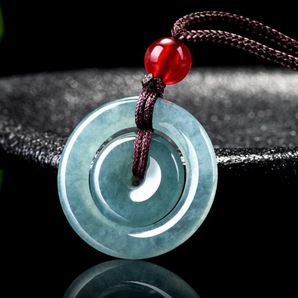 Certified Green Natural Burma A Jade jadeite Circle Donut Lucky Pendant Necklace