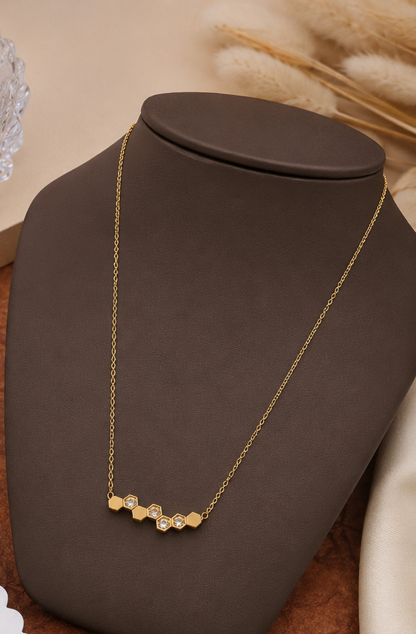 18K Gold Plated geometric honeycomb Pendant Necklace for Women Waterproof