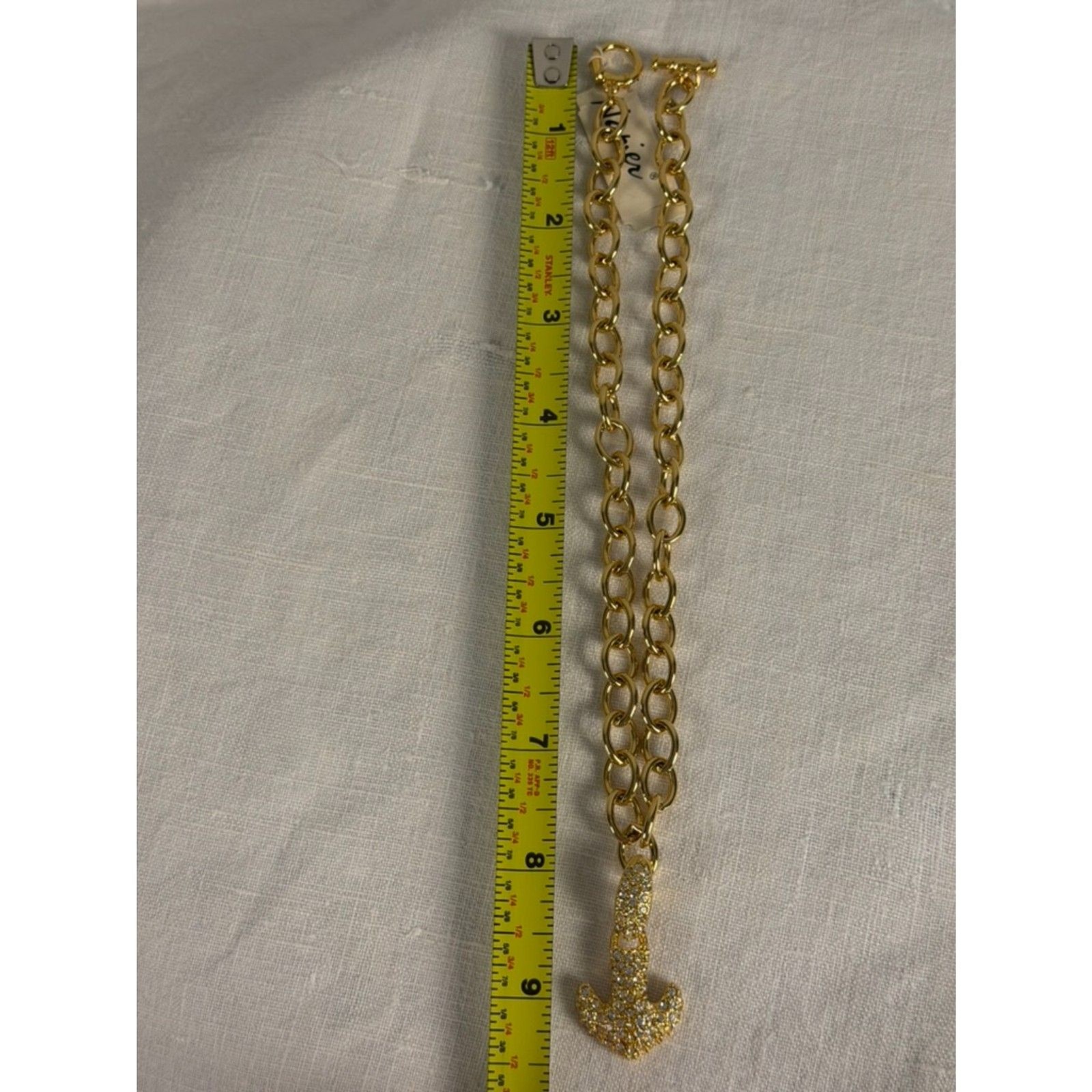 NWT Napier Gold Tone Crystal Articulated Anchor Necklace Removable Pendant 16″