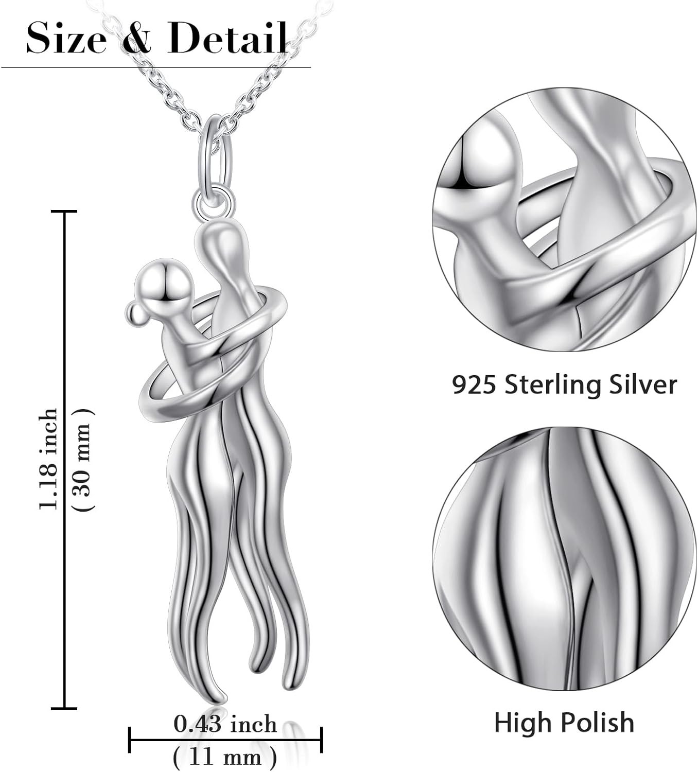 Hug Couple Necklace 925 Sterling Silver Hugging Anniversary Jewelry Gift Him Her