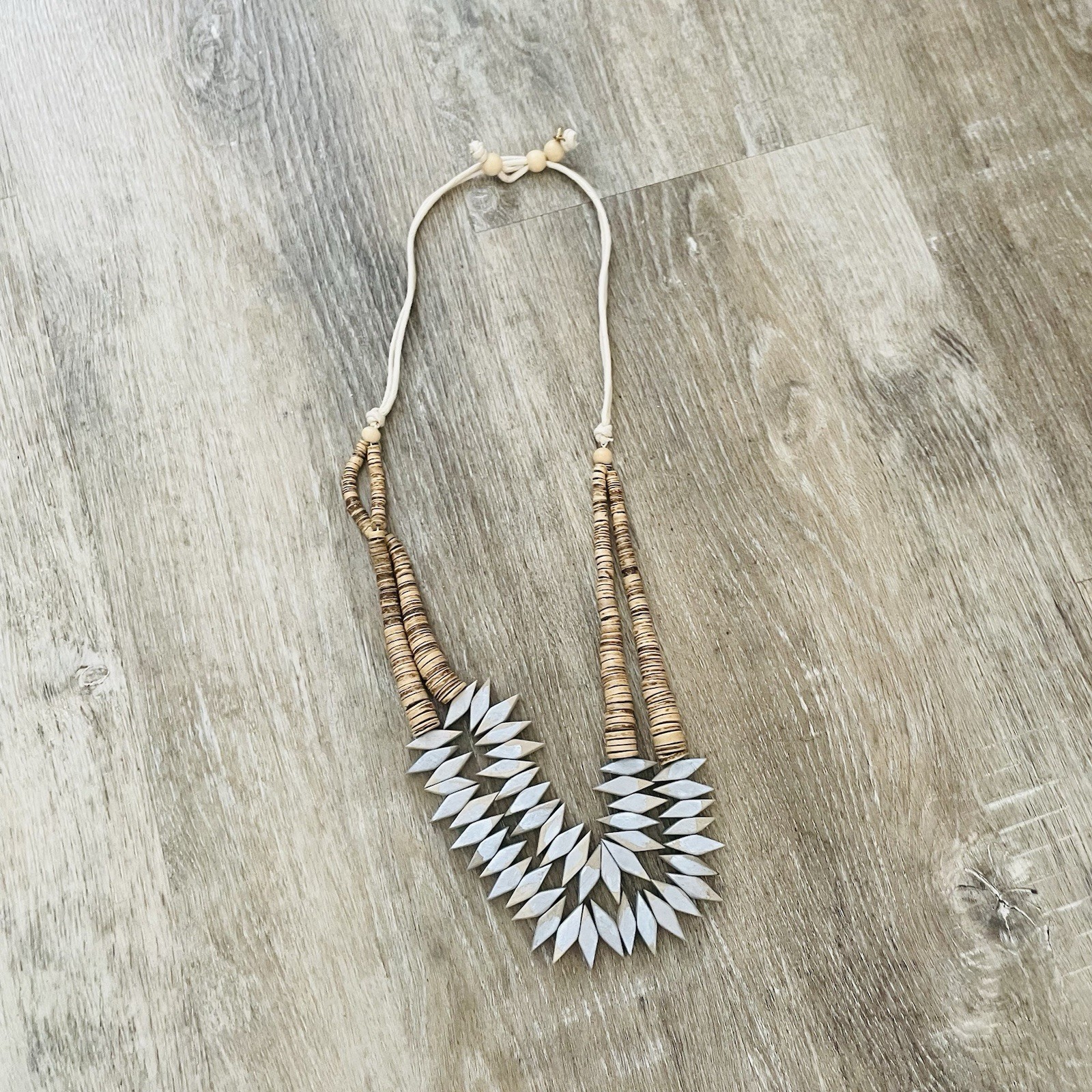 Adjustable Cream and Natural Beaded Statement Necklace