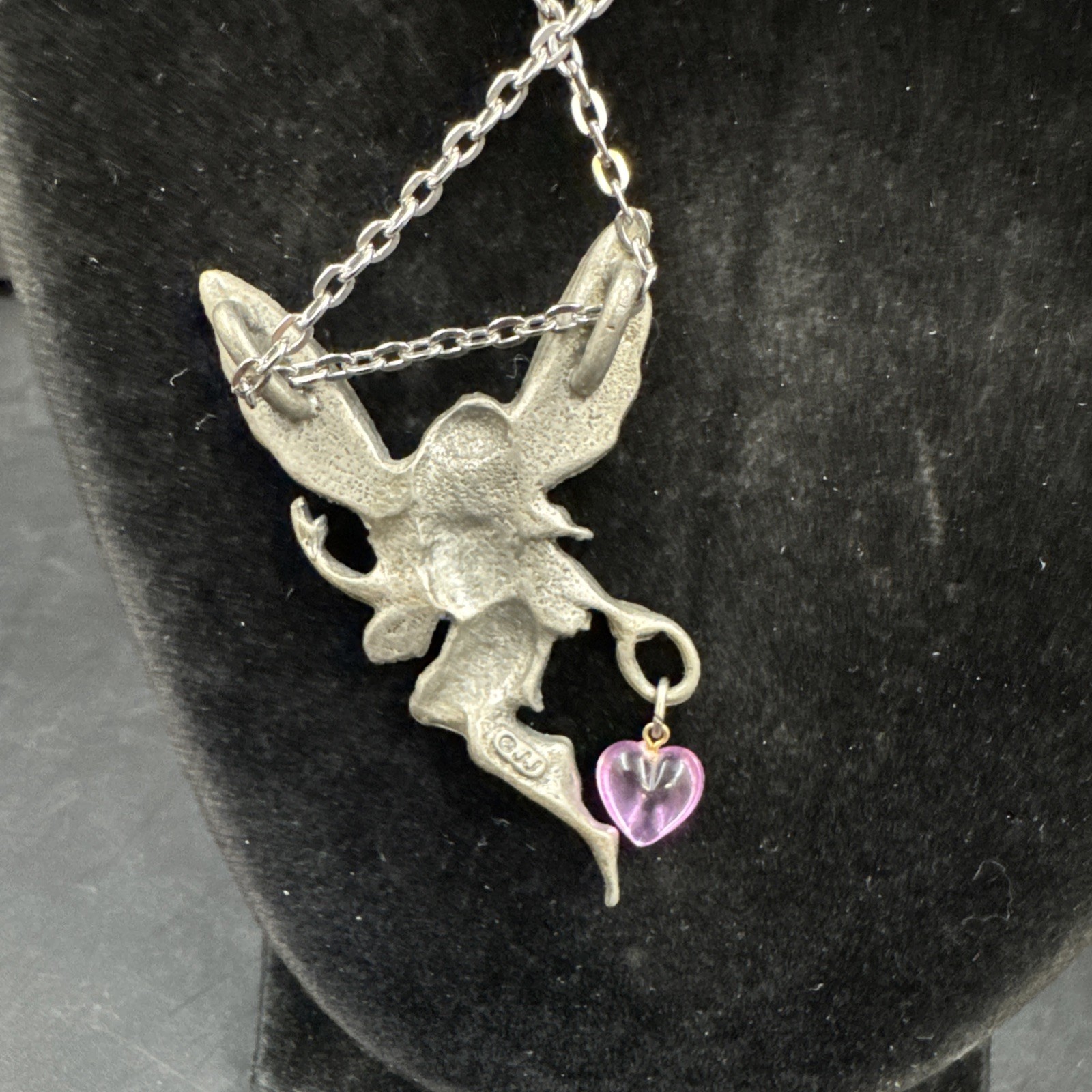 JJ Jonette Jewelry Silver Pewter Winged Sparkling Fairy Necklace Whimsical