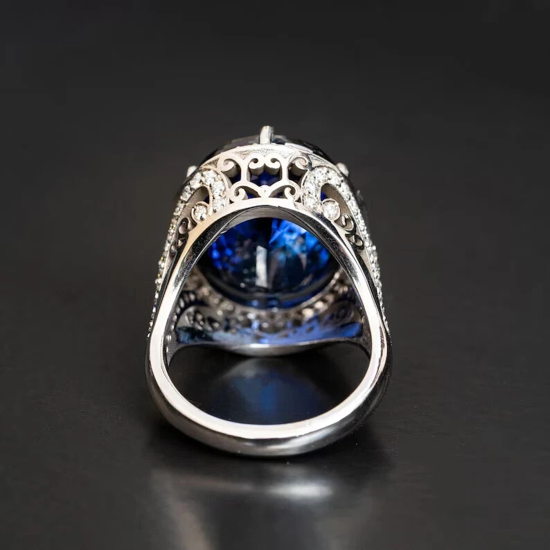 8.60 Ct Natural Sapphire Diamond Engagement Awesome Ring 14K Solid White Gold
