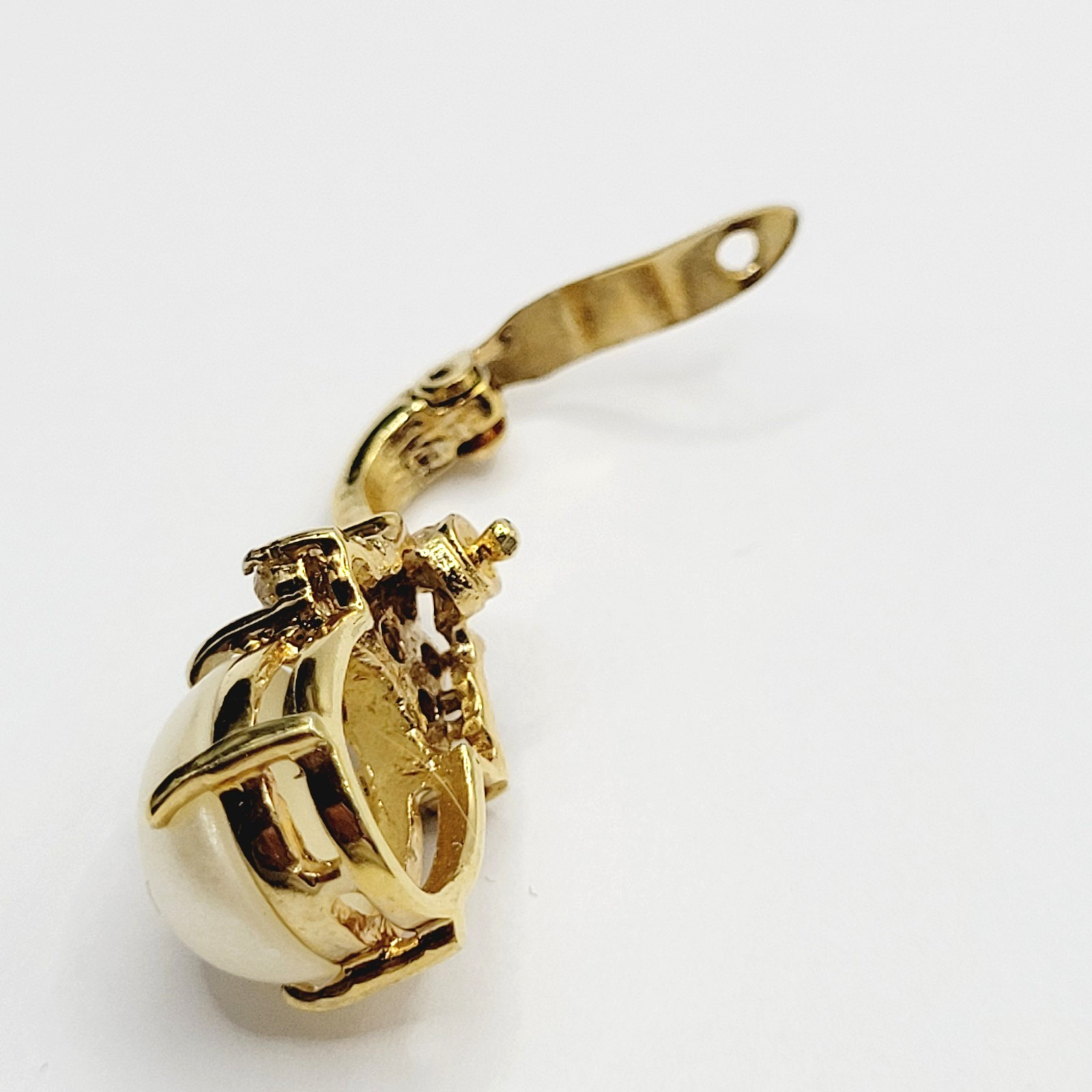 Faux Pearl Prong Set Crystal Rhinestone Crown Gold Tone Open Latch Bail Pendant