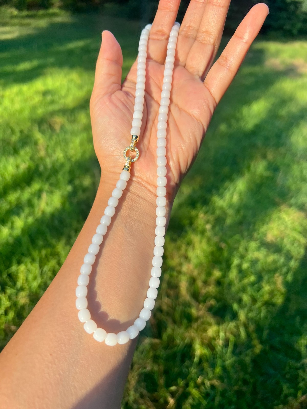 Beautiful Genuine White Nephrite Jade 6×5.8mm Beaded 18″ Necklace H386 n4