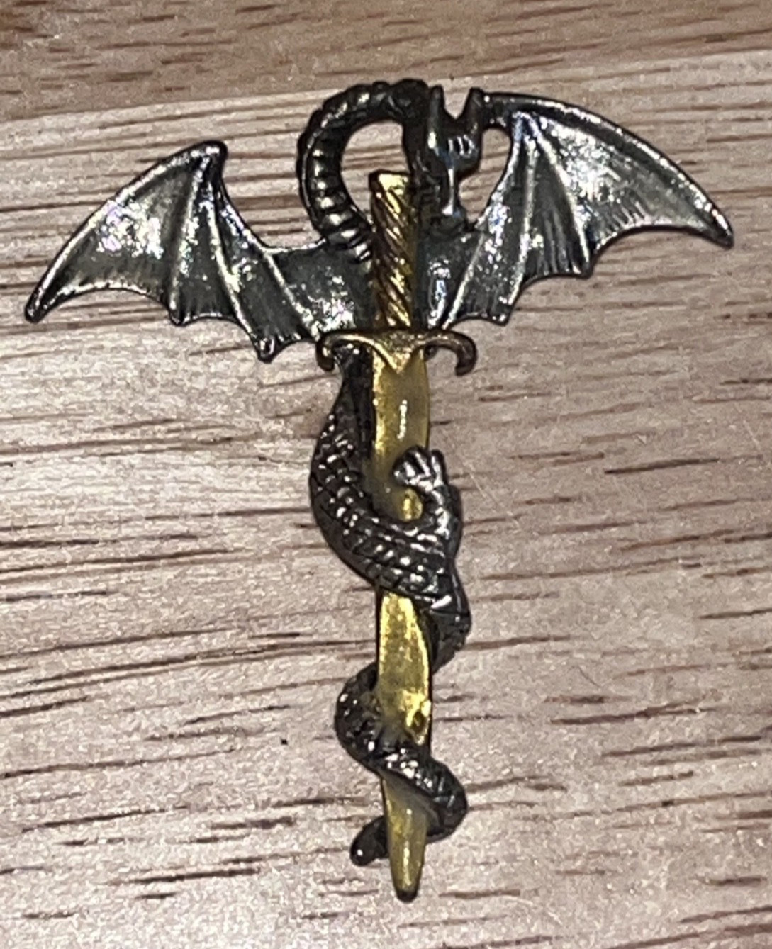 Dragon Gold and Silver Tone Pendant Amulet Sword