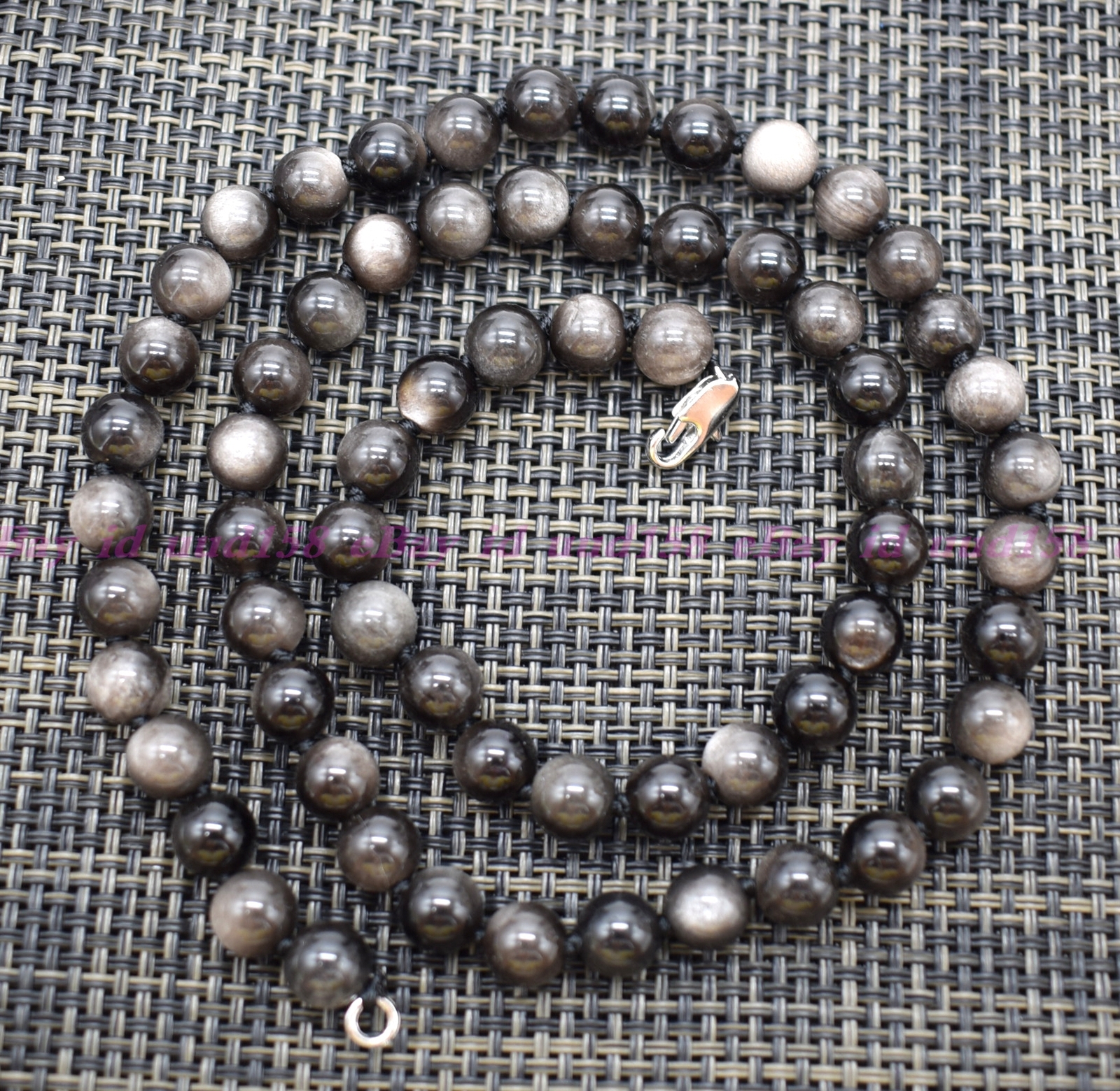 Natural 6mm Silver Sheen Obsidian Round Gemstone Beads Necklace 18″ AAA