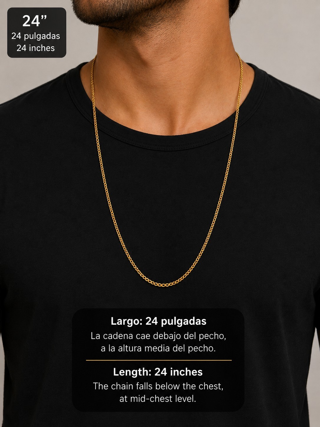 10K Solid Gold Curb Link Chain Necklace 24″ Unisex-Cadena Barbada Oro Solido 10K