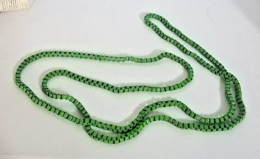 Vintage Venetian Green Stainless Steel Box Chain Necklace Costume Fashion