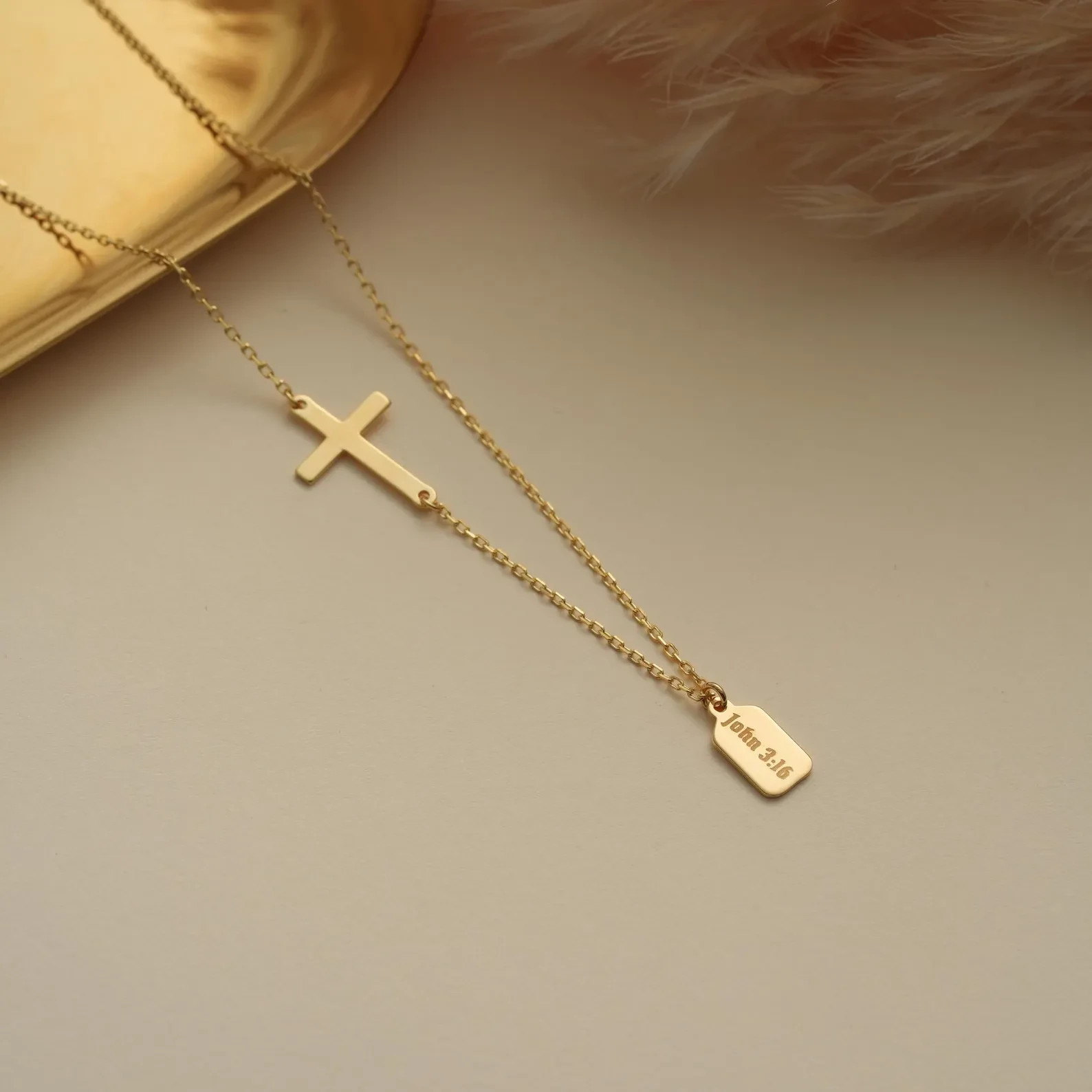 Personalized Name Tag Necklace with Side Cross Pendant Multiple Name for Women
