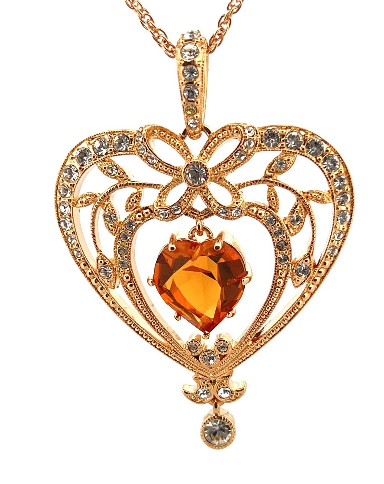 November Birthstone Gold Plate Metal Necklace Set With Heart Shape Topaz Crystal