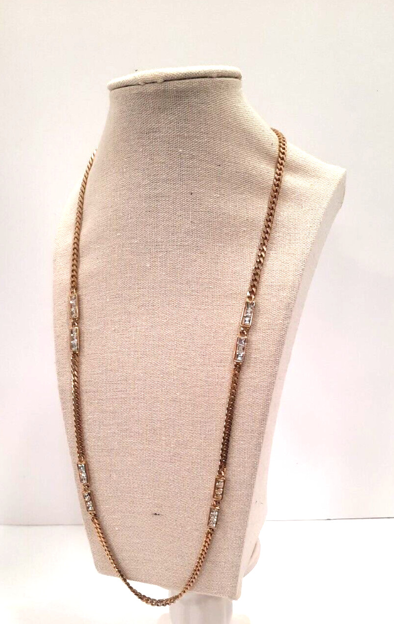 Goldtone Heavy weight Flat Curb link chain necklace 28′ long w/ Rectangle CZ ‘s