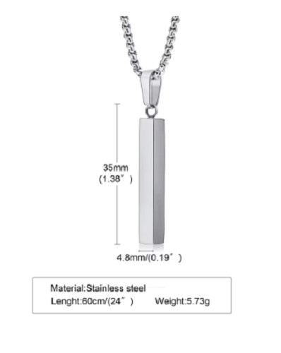 Waterproof Pillar Necklaces for Men Women,Stainless Steel Rectangle Vertical Bar