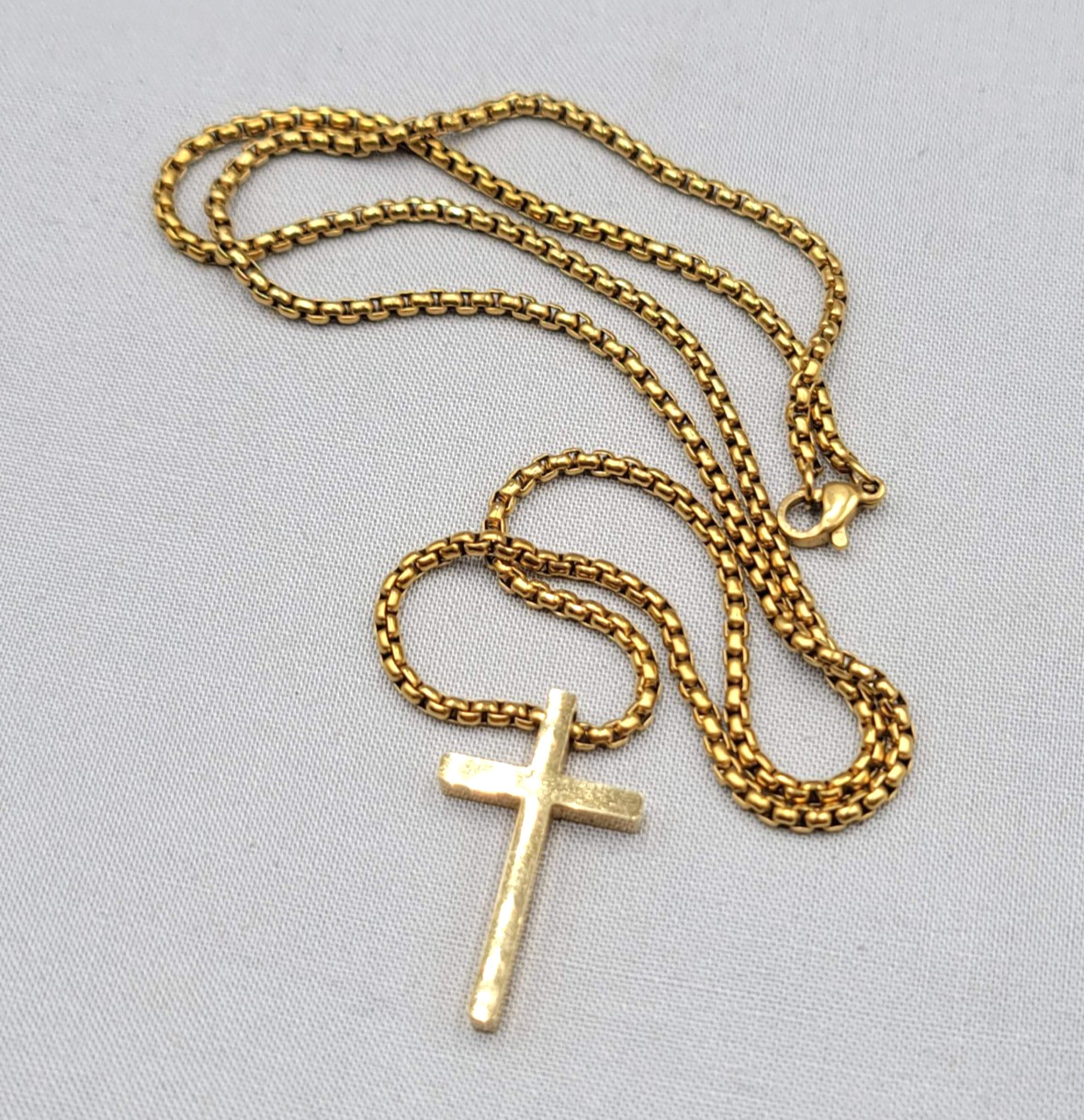 Cross Pendant Gold Plated Necklace Rolo Box Chain 24″ Unisex