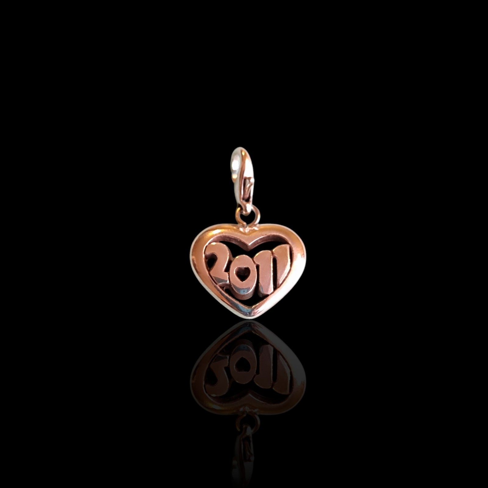 Silver Plate Bubble Number 2011 Heart Pendant Charm