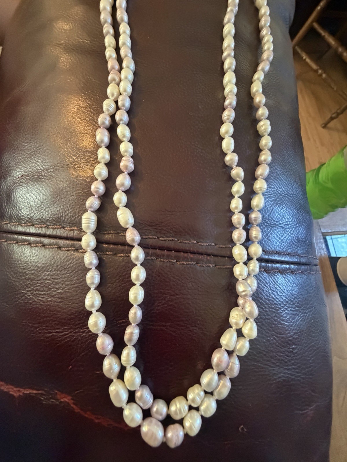 Freshwater pearl necklace, hand knotted, 60″ long 925 clasp Excellent condition
