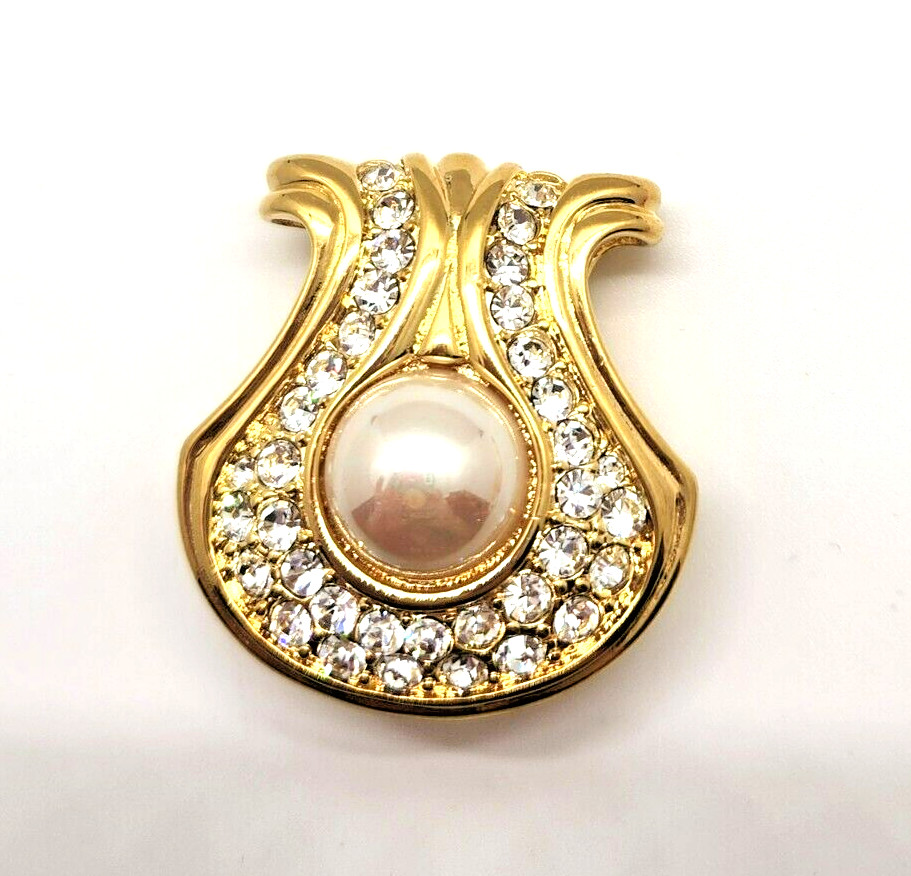 New Year Sale!!! Nolan Miller Gold-Tone w Faux/Pearl White/Colorless Rhinestones