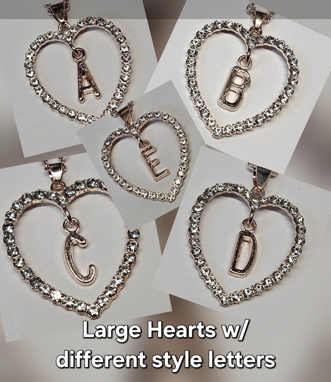 Letter Heart Necklace – Rose Gold Pendant Crystal Rhinestone Inital Charm Bling