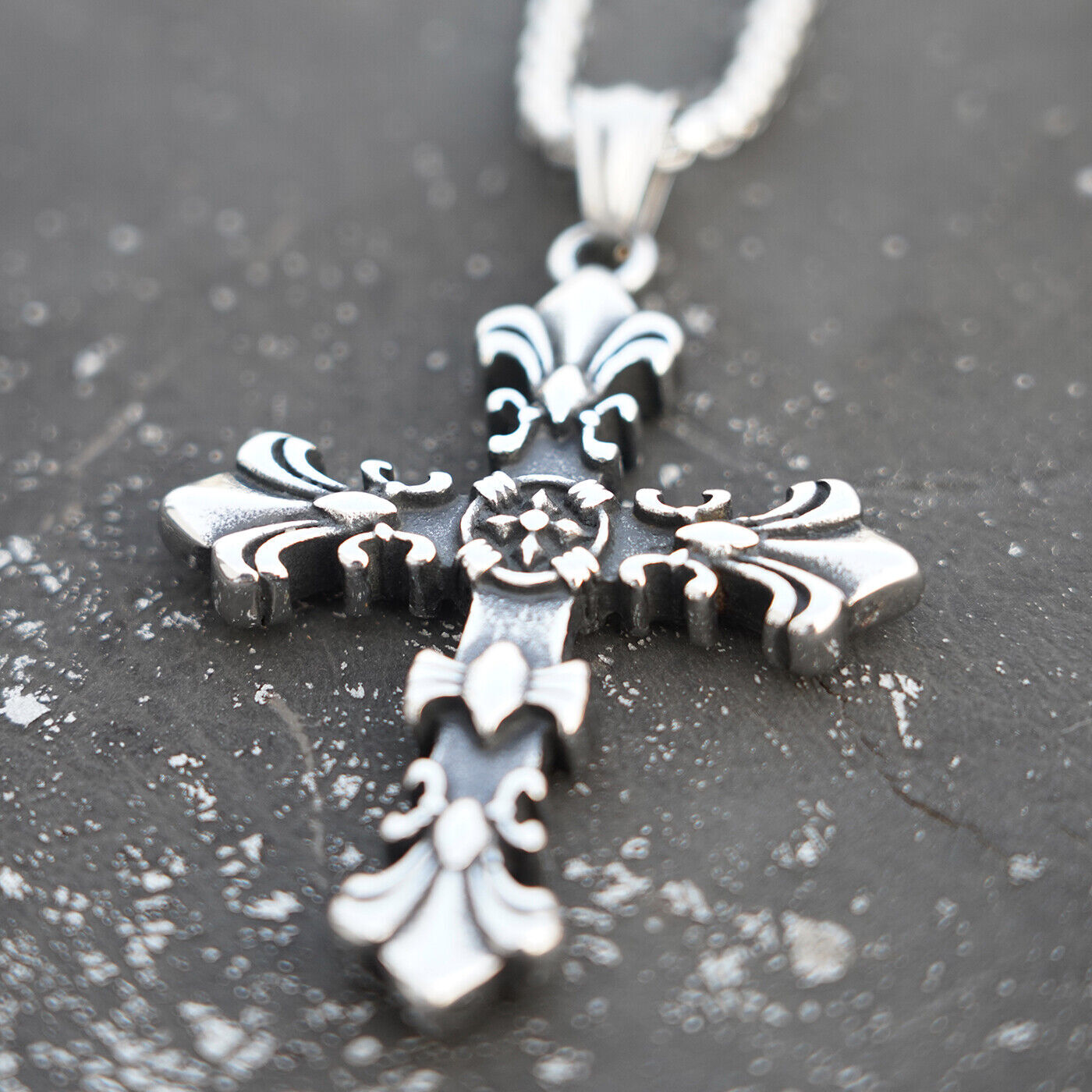 MENDEL Cool Boys Mens Stainless Steel Cross Pendant Necklace For Men Women Chain