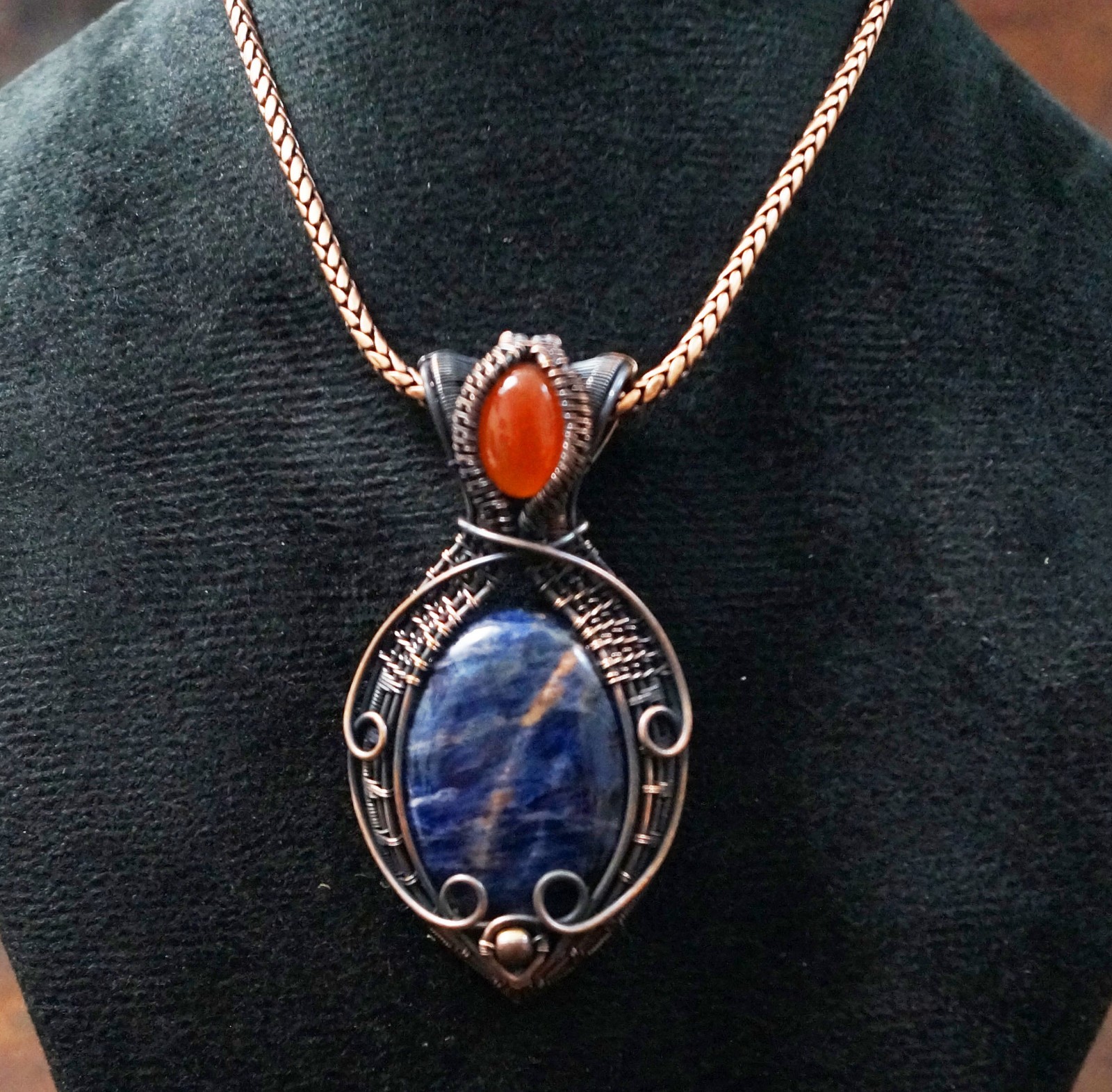 Sodalite Onyx Gemstone Copper Wire Wrapped Pendant Handmade Gift Jewelry (PD-102