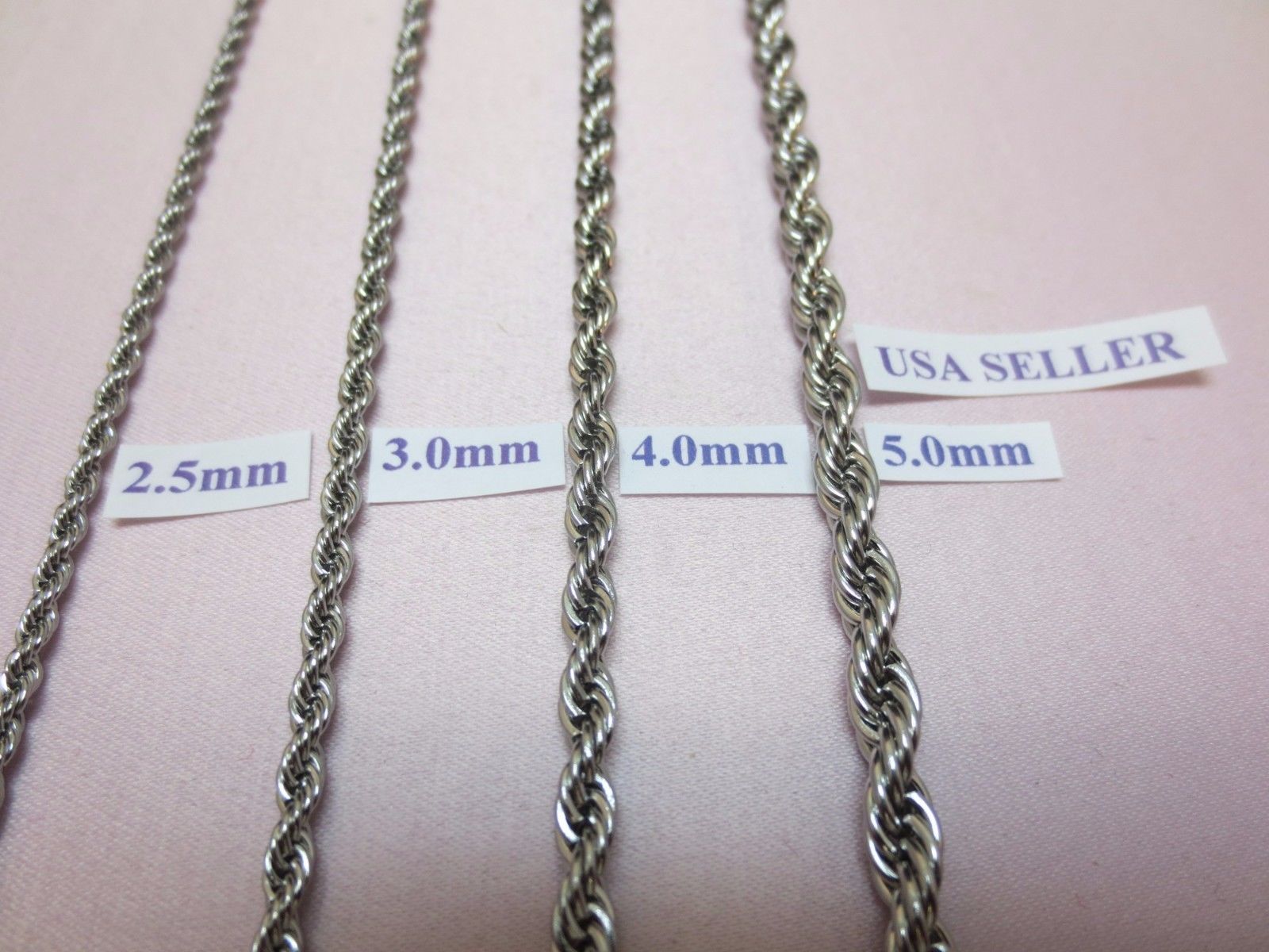 16″-30″ 2.5/3/4/5mm STAINLESS STEEL SILVER/ GOLD ROPE CHAIN NECKLACE USA SELLER