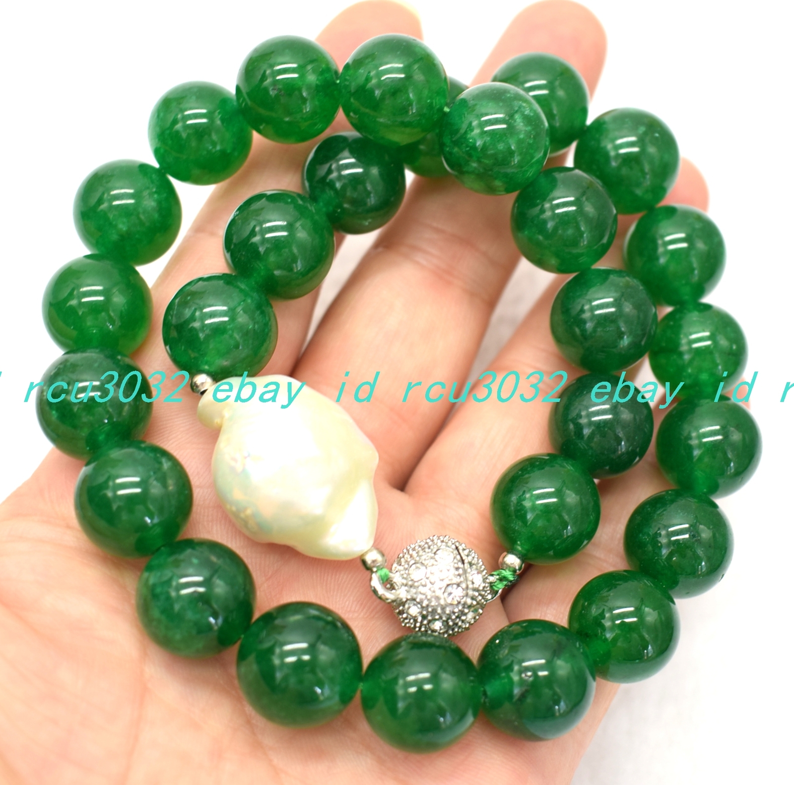 10-14mm Green Jade White Baroque Pearl Round Beads Gemstone Necklace 18-32 In