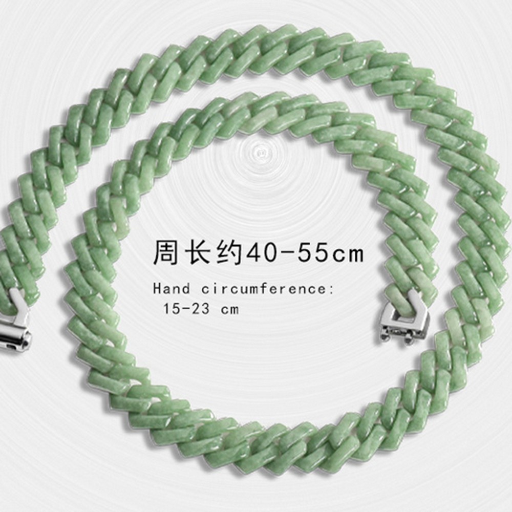 Certified Grade A Green Blue Burma Jade jadeite Cuban Chain Bracelet Necklace