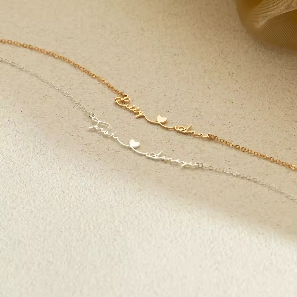 Personalized Custom Double Name Heart Necklace Jewelry Pendant Choker Chain Gift