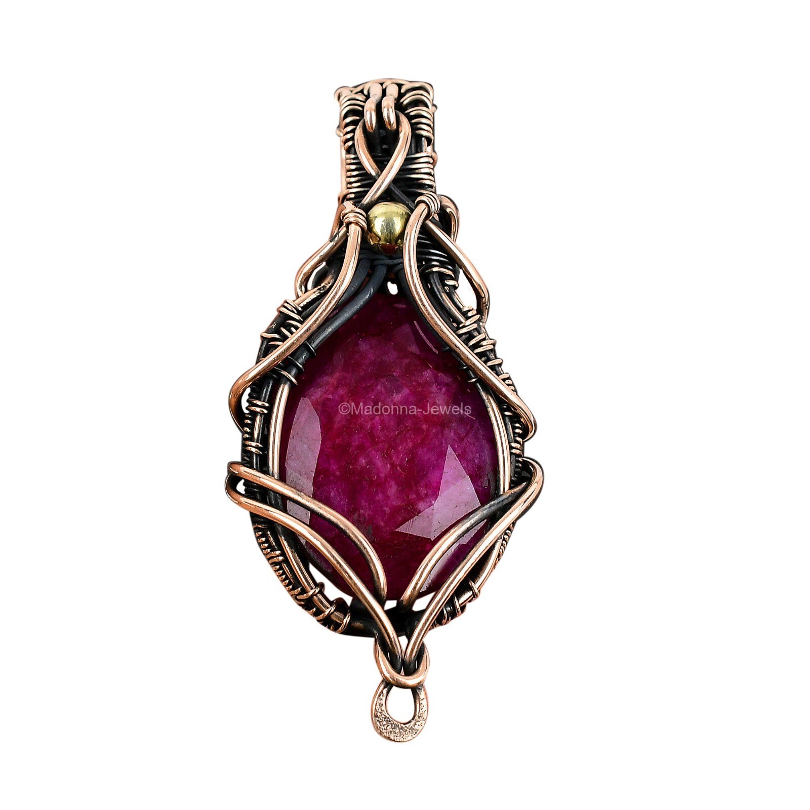 Mothers day Deal Oval Natural Kashmir Rubi Copper Wire Wrapped Pendant Jewelry