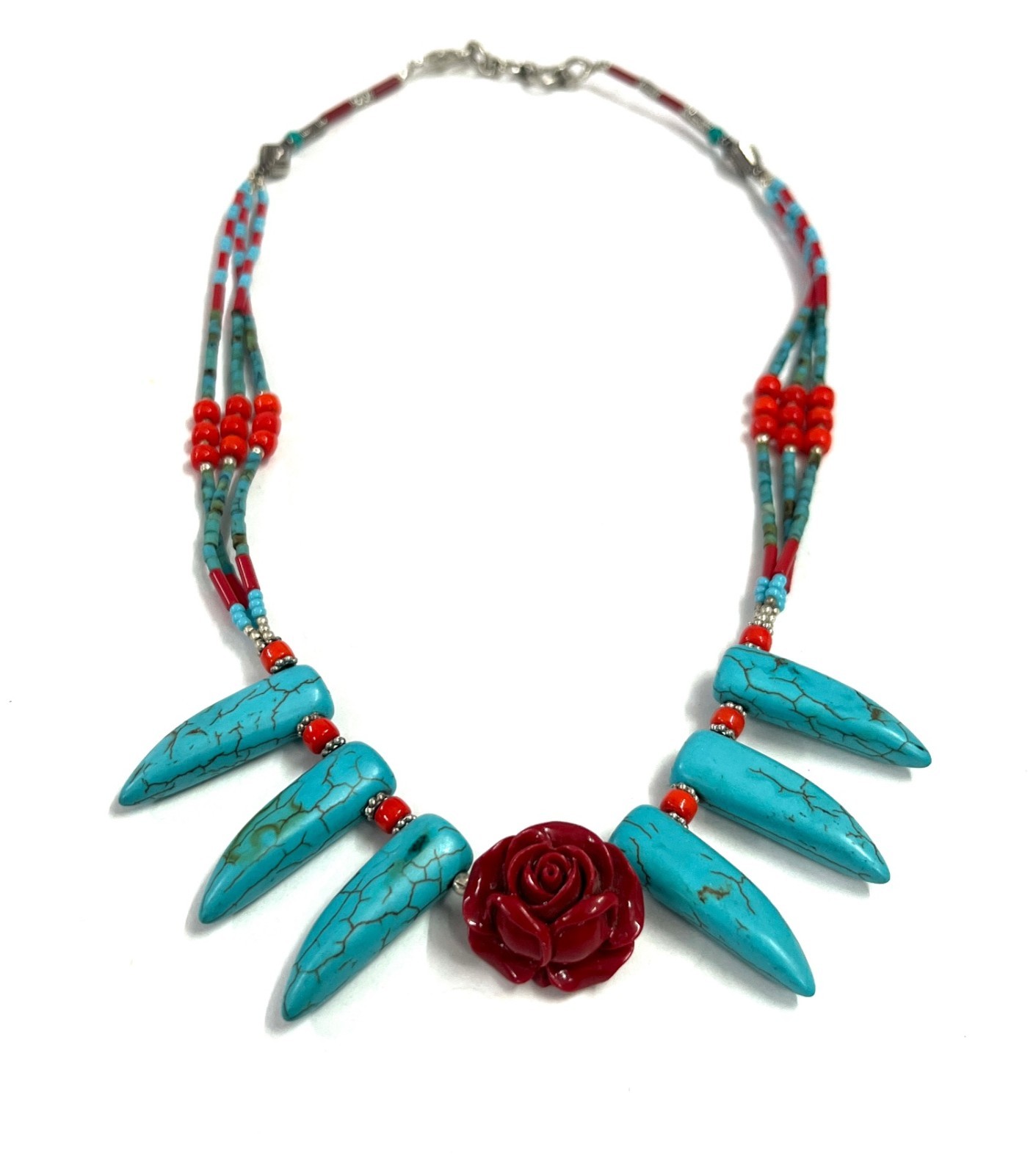 Coral Turquoise Gemstone Tibetan Tradional Necklace Jewelry, 18 inch Adju