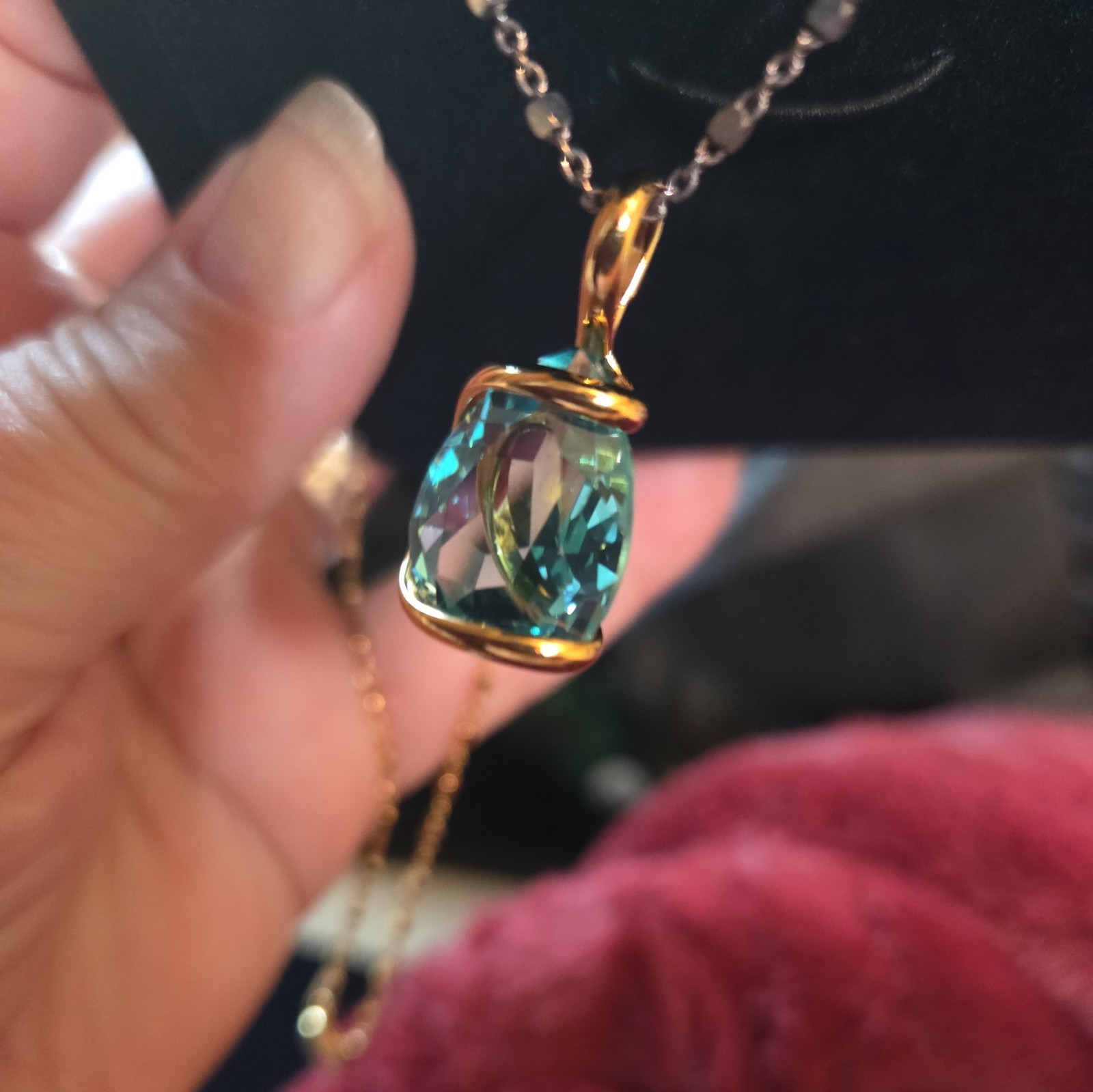 STAUER 18” Cristalli Fluente 24k finished Pendant Necklace Aqua NIB