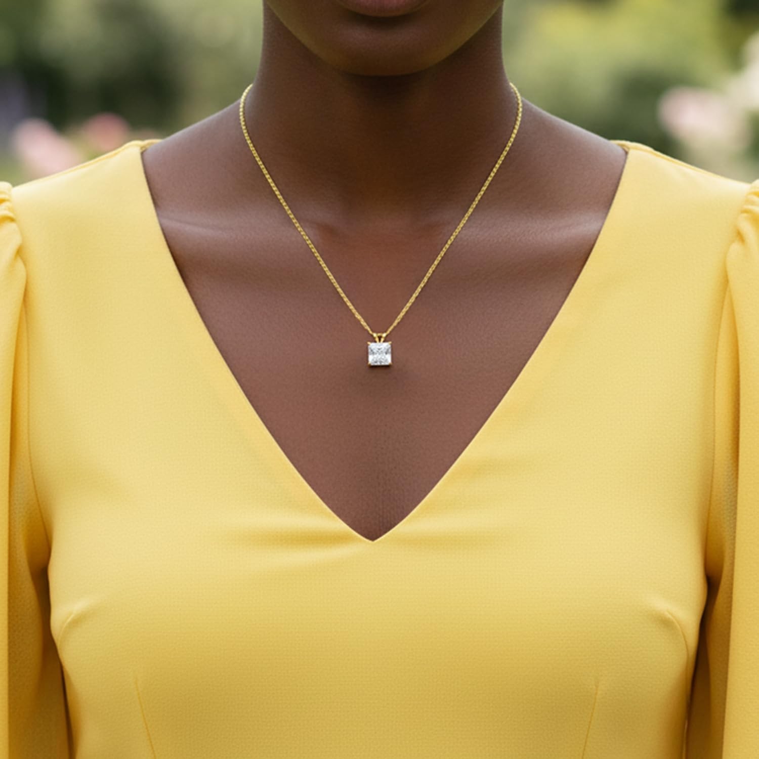 10K Gold Princess Cut CZ Solitaire Pendant Necklace for Women | 1.0-2.0 Carat |