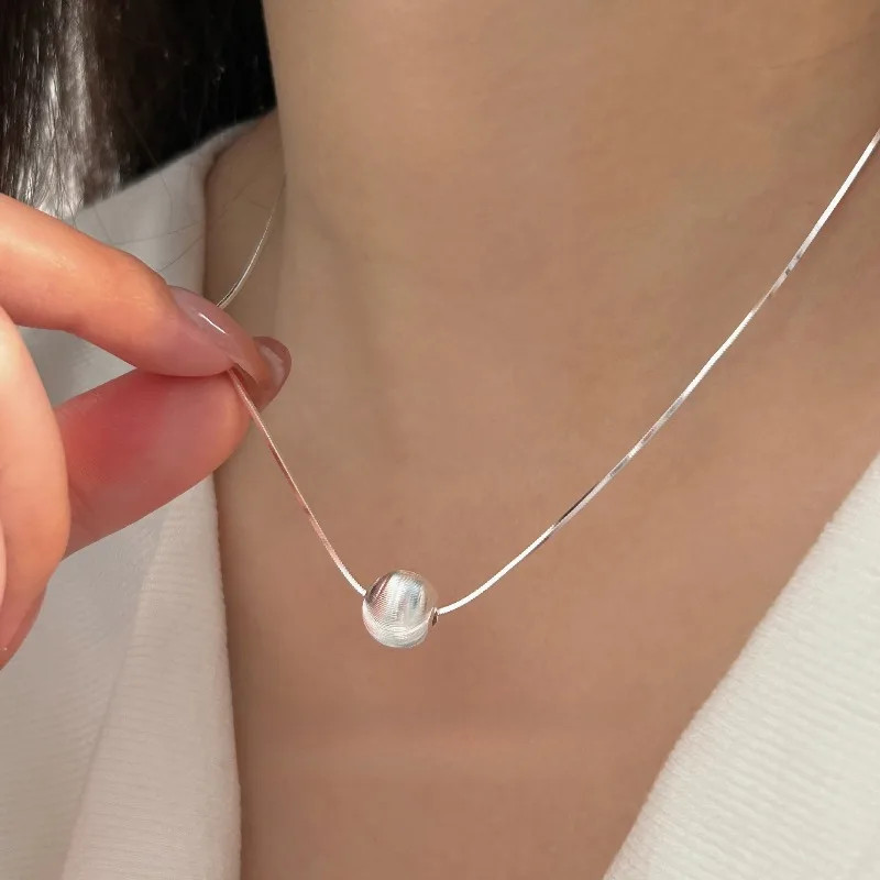 Silver Necklace Bead Pendant Simple for Women Wedding Engagement