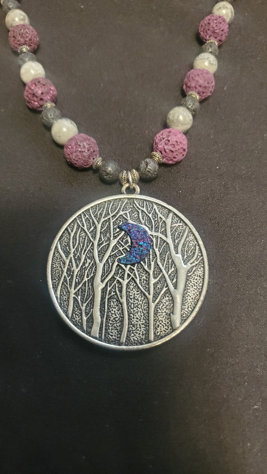 Handmade Womens Necklace Set Semi Precious Moon And Trees Pendant 20″ Total