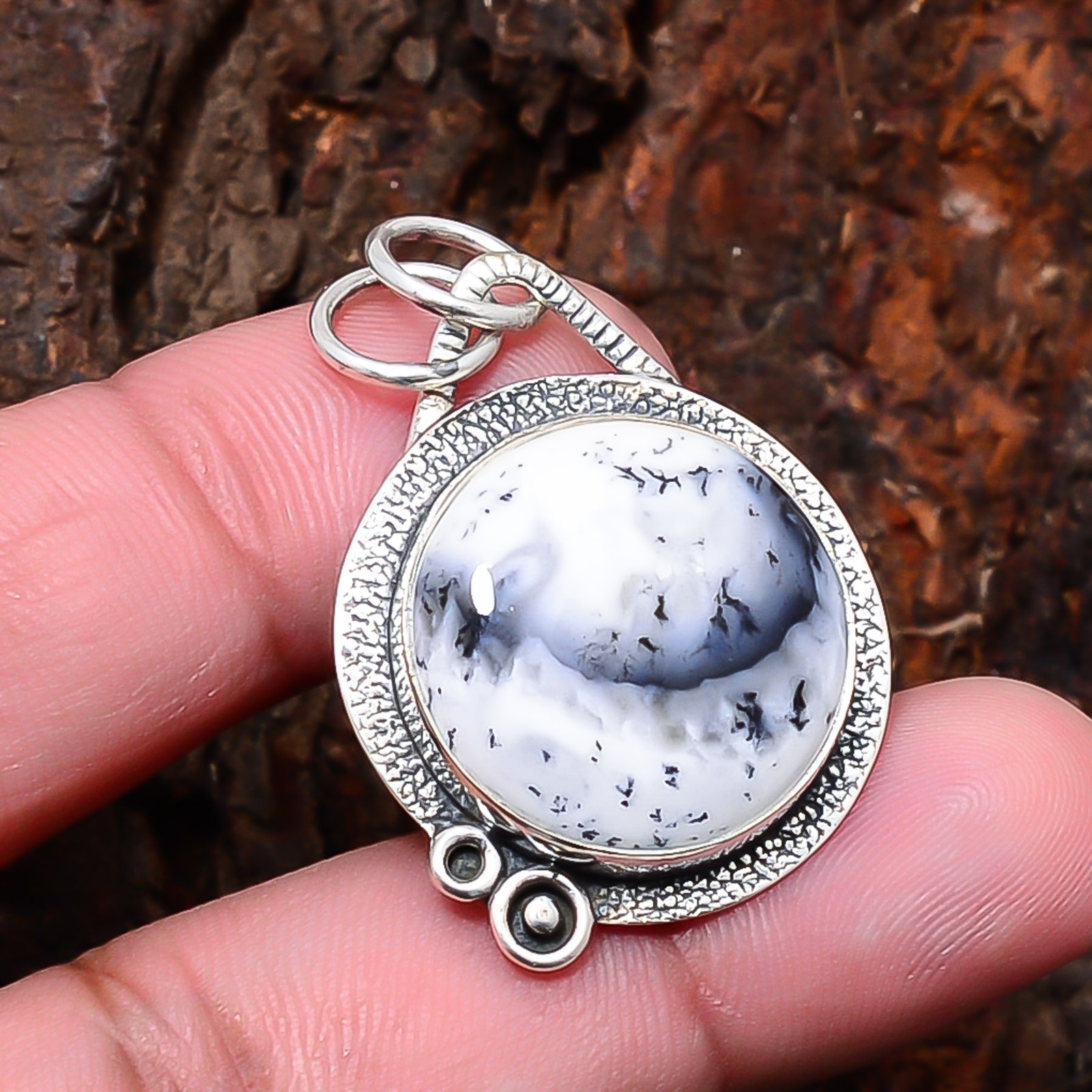 Dendritic Agate – Brazil Designer Handmade 925 Sterling Silver Pendant 1.4″ P37