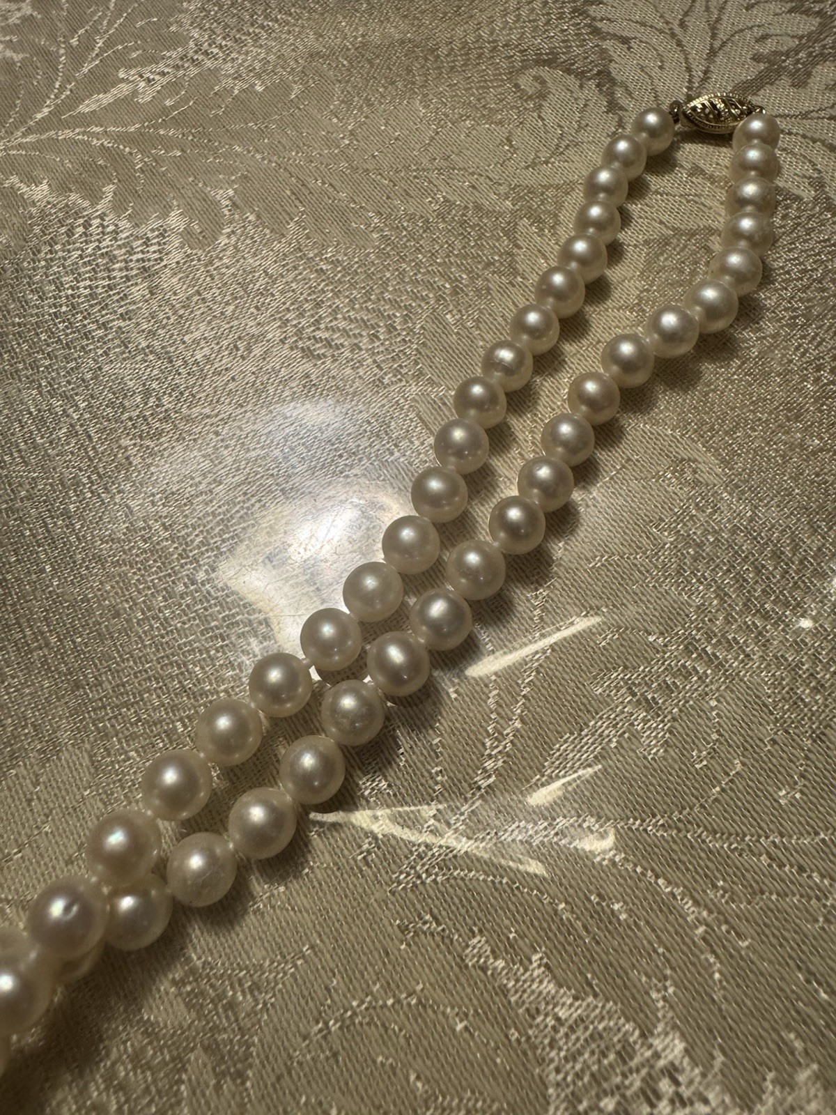 Vintage 14K Gold Clasp 22″ Pearl Necklace Strand Frankl Trading Corp FIC Matinee