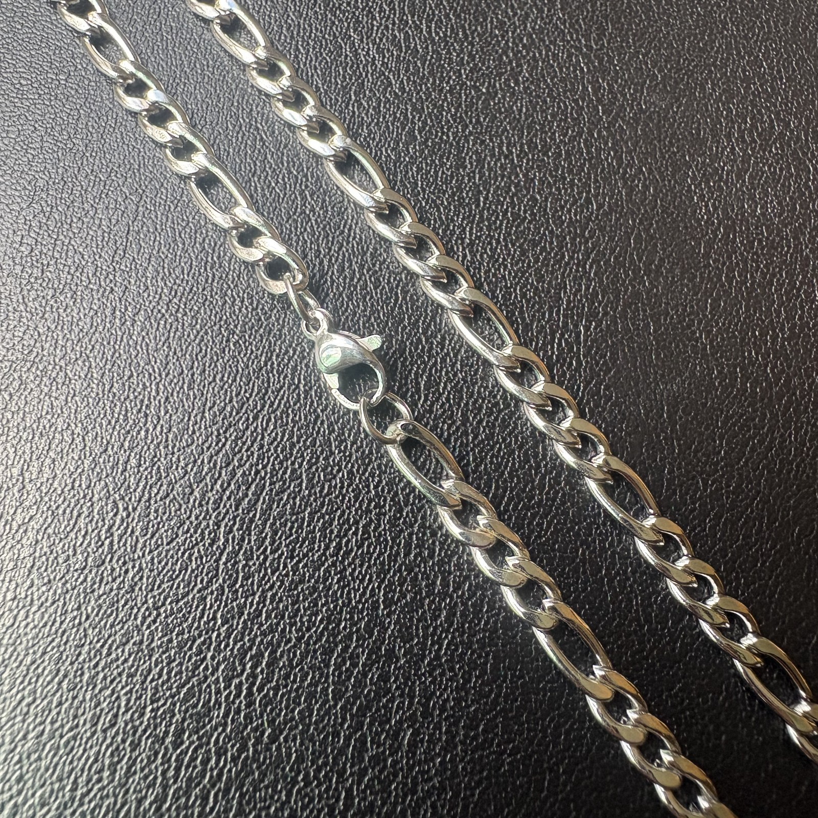 20″ 4mm Figaro Chain Necklace Silver Stainless Steel Thin Minimalist Men Women