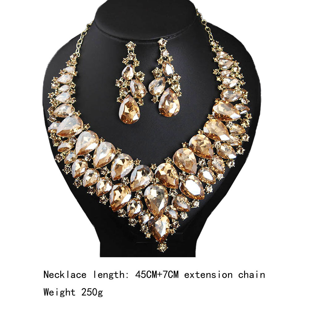 Crystal Women Statement Choker Bridal Necklace Earrings Jewelry Set Wedding Gift