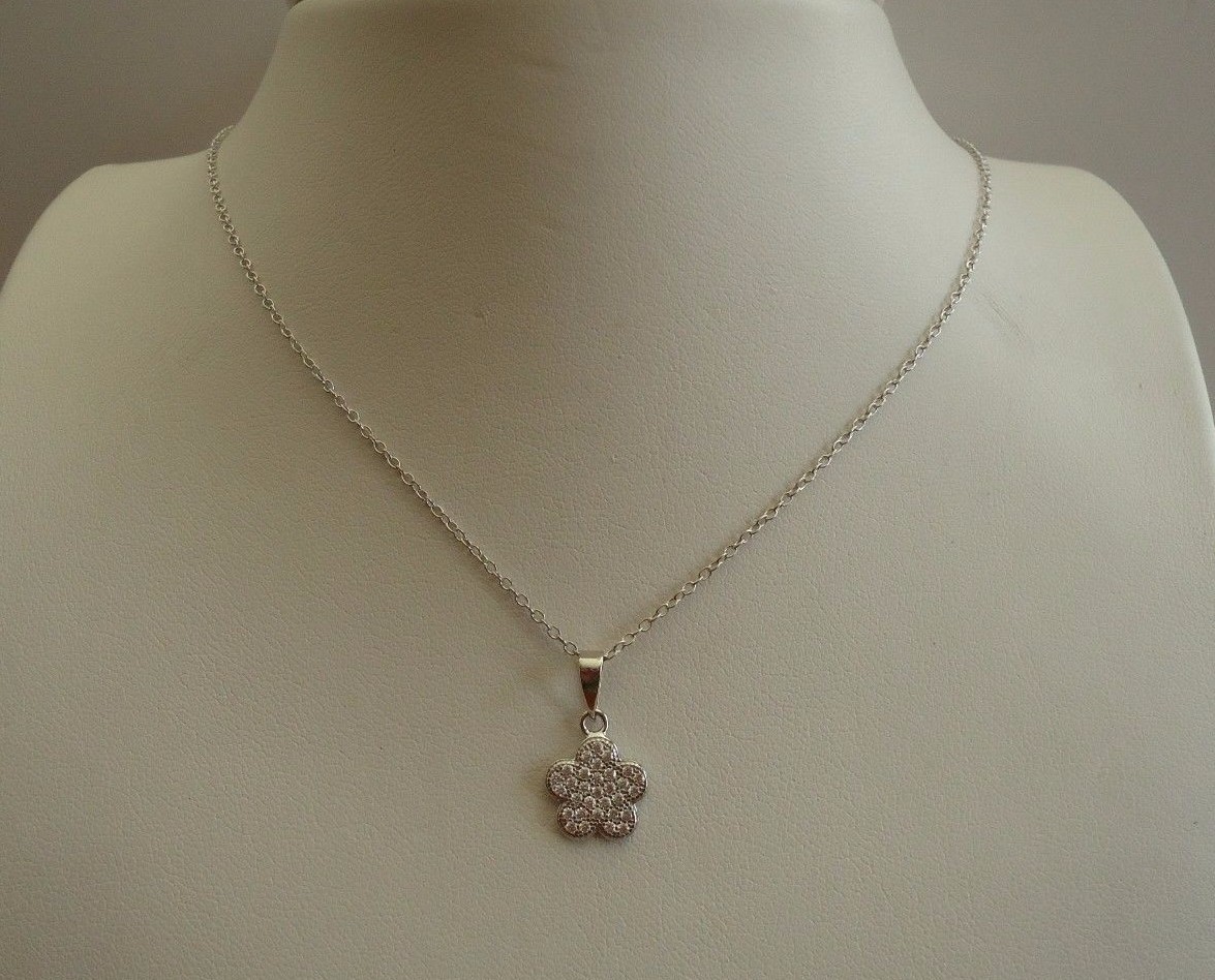 925 STERLING MICRO PAVE FLOWER NECKLACE PENDAND SIMULATED DIAMOND/ 10MM DIAMETER