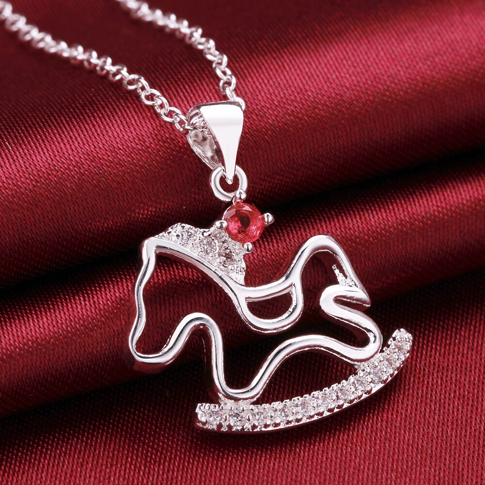 Elegant 925 Sterling Silver Filled SF Unicorn CZ Pendant Necklace N-A747