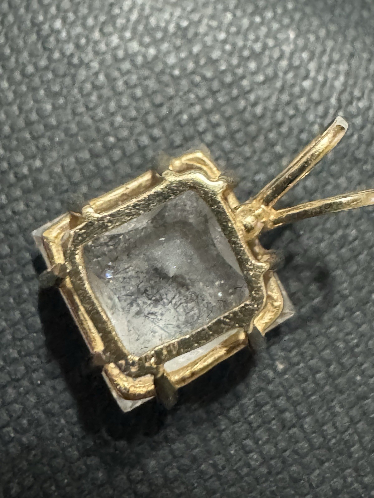 Gold Tone Yellow Gold Metal Square Charm Pendant, Prong Set Clear Stone
