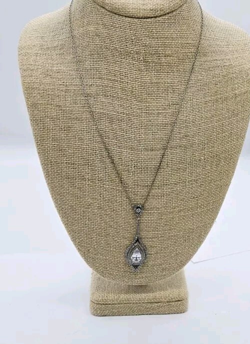 Crystal Pendant Necklace Silver Tone 18 in Elegant Prom Wedding Pageant 20 in