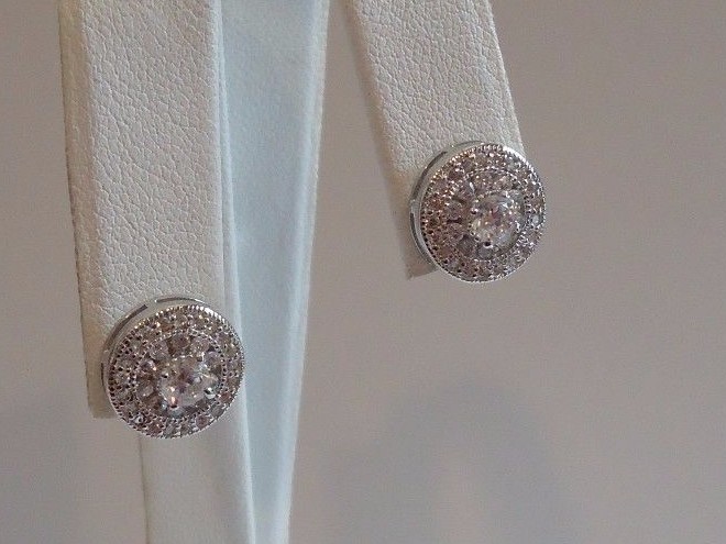 STERLING SILVER ROUND DESIGNERS NECKLACE &EARRING SET 3 CT LAB CREATED DIAMONDS