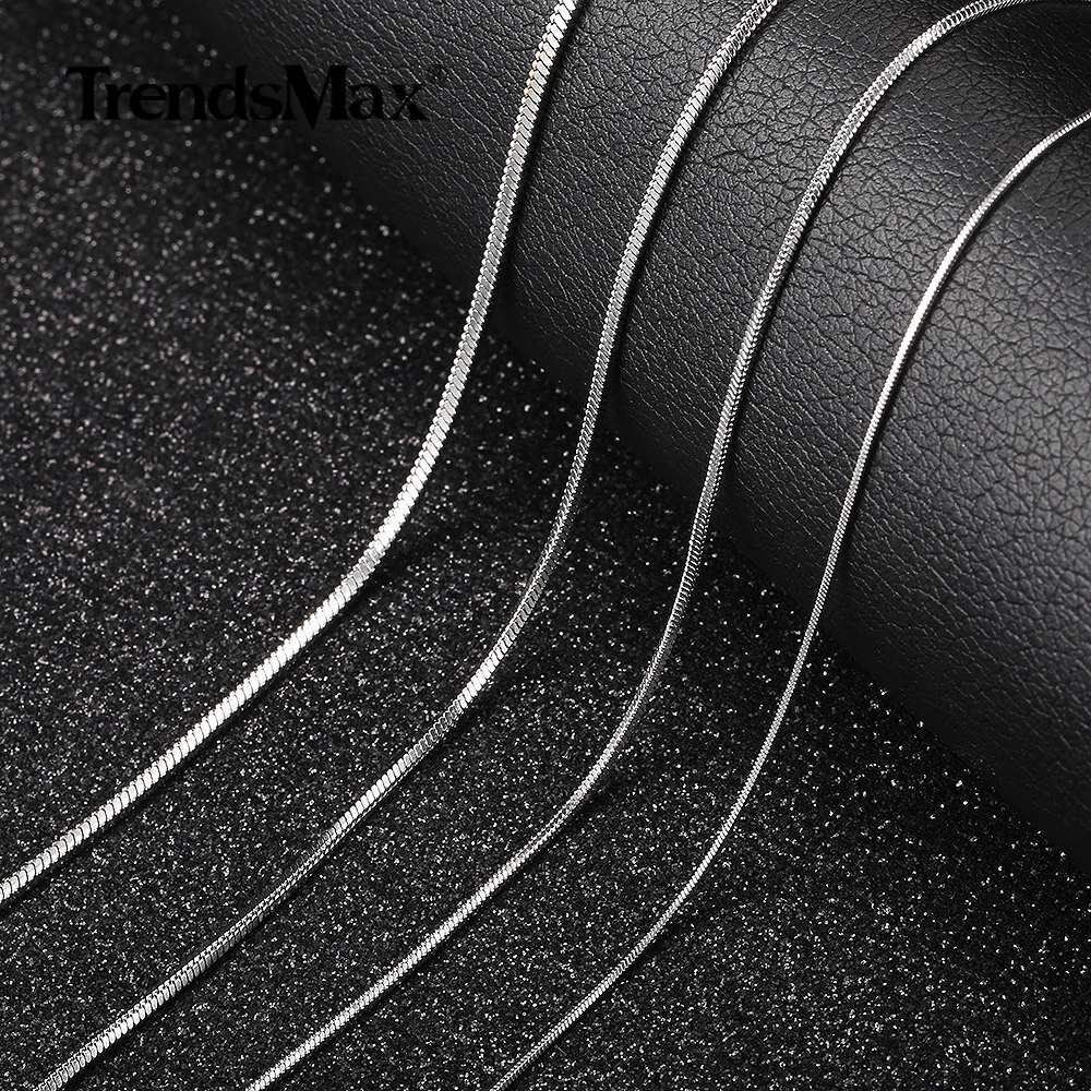 0.9-2mm Silver Solid Stainless Steel Square Snake Chain Necklace Women Men Link